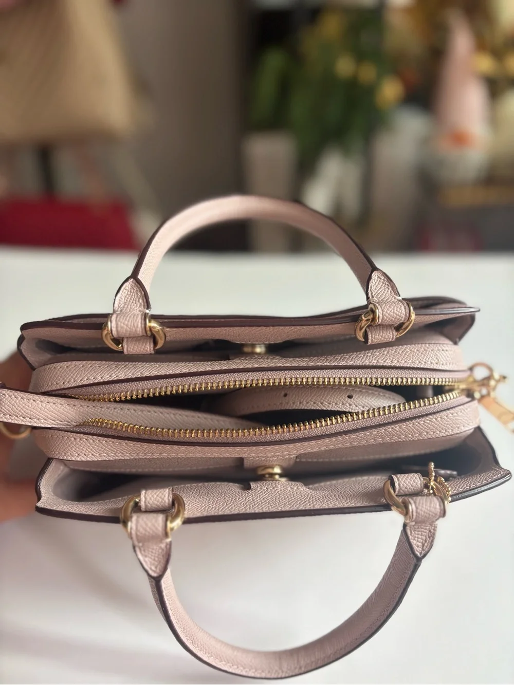 Coach Pebbled Leather Satchel in Mauve